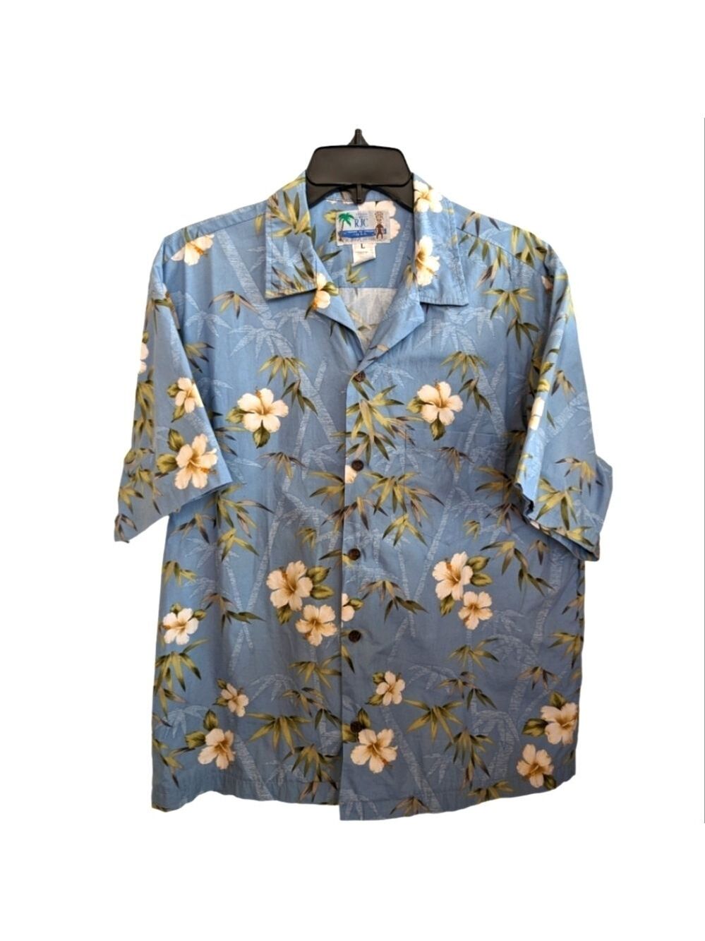 RJC Ltd. Vintage Made in Hawaii Blue Tropical Cotton Button Up Size Large